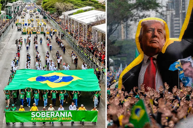 Desfile 7 de setembro e boneco trump na paulista